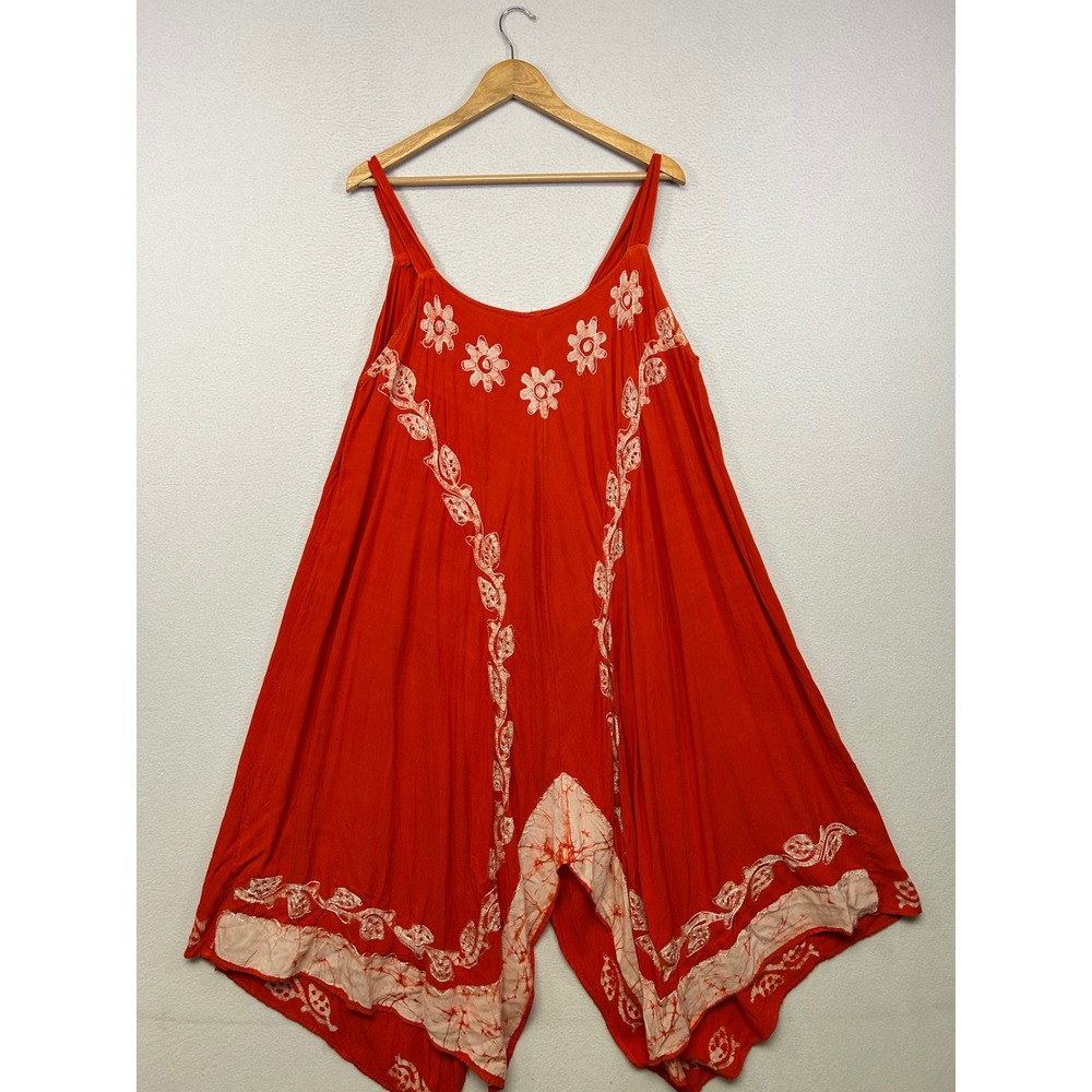 Boho Hippie Festival Creations Womens Free Size Orange Batik Harem Jumpsuit